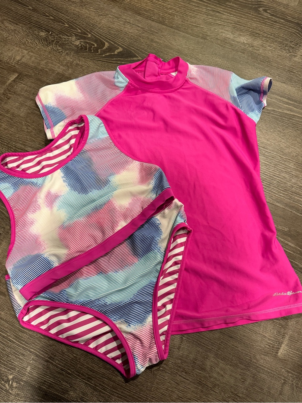 Eddie Bauer Hot Pink Girls' Two-Piece Swim Set with Multicolor Print